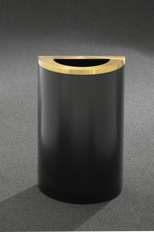 Glaro 18” Half Round Receptacles with Hinged Lids and Plastic Inner Liner, Satin Brass lid