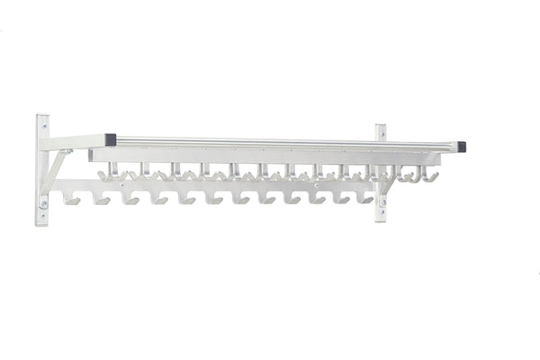 Glaro Wall Rack with a 4 Tube Shelf and  3 Hook Strips  - Satin Aluminium