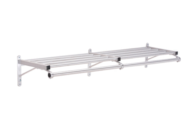 Glaro Wall Rack with a 4 Tube Shelf and a Hanger Bar - Satin Aluminium