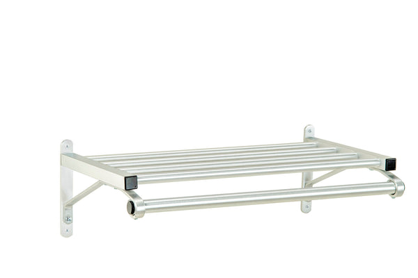 Glaro Wall Rack with a 4 Tube Shelf and a Hanger Bar - Satin Aluminium